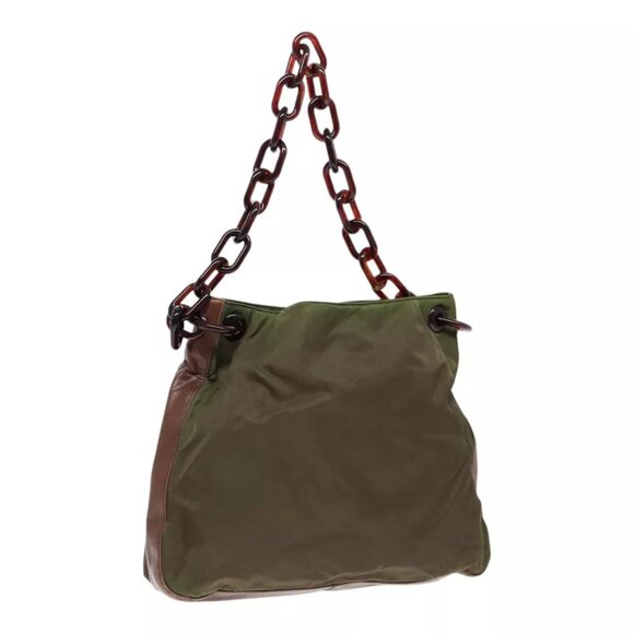 PRADA Shoulder Bag Nylon Leather Green Auth 89043 - Picture 1 of 16